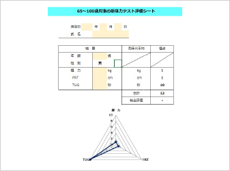 自分のペースで体力測定し、数値を記録します。専用の評価用紙で体力向上度合いを確認します。